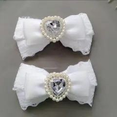 リボン ヘアクリップ 左右2個セット 量産型 地雷系 白 ホワイト ハート