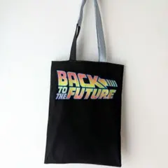 ハンドメイド　リメイクトートバッグ　Tシャツ　バックトゥザフューチャー　黒