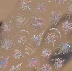 専用【未開封】花火とお城　ネイルシール　ピンク　3枚