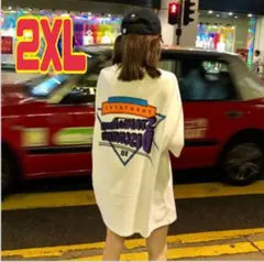レディース グラフィックプリント オーバーサイズ Tシャツ ホワイト 2XL