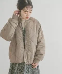 洗える　アイテムズ アーバンリサーチ 中綿キルティング ノーカラージャケット