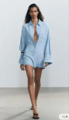 新品 ZARA フローデニム ショートジャンプスーツ ショートパンツ S