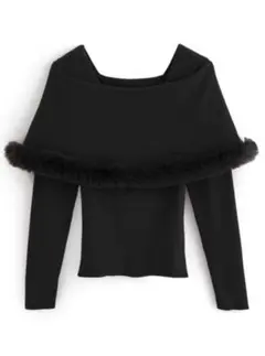 ファー付きケープ風ニットトップス[an1344]