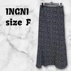 【M-049】 INGNI ロングスカート 小花柄 フリーサイズ 黒