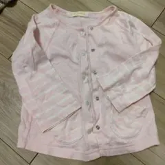 メゾピアノ　ピンクストライプ 長袖 カーディガン