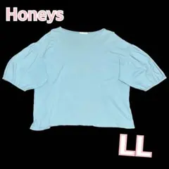 【Honeys】パフスリーブ カットソー 五分袖 ブルー 【LL】