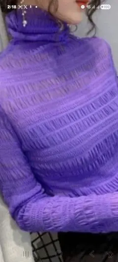 ？、！透け感タートルネック長袖トップス