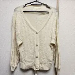 マジェスティックレゴン ケーブル編みニットカーディガン アイボリー 白 Mサイズ
