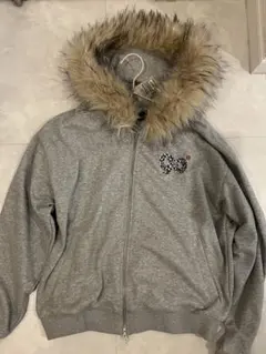 9090girl パーカー logo far zip hoodie グレー