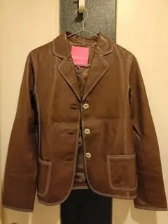 ブラウンレザー ボタン付きジャケット