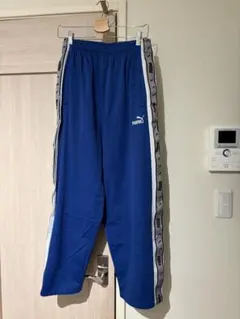 PUMA 青 ジャージパンツ サイドストライプ