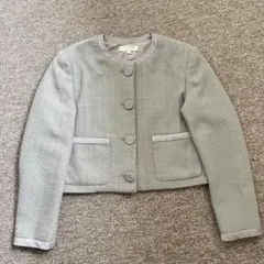 【美品】MOUSSY マウジー ツイード ノーカラージャケット グレー サイズ1