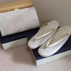アイボリー 花柄 和装用バッグと草履セット