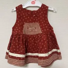 パンプルムース　赤い花柄　ノースリーブワンピース　90cmのサムネイル
