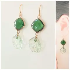 【606】 ピアス　フラワー　花びら　大振り　ガラスチャームハンドメイド