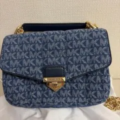 MICHAEL KORS ネイビー デニムマルチ総柄ショルダーバッグ