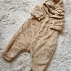 【70cm】ユニクロ ファー リーフリース オールインワン ベージュ 熊ちゃん