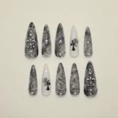 現品 ネイルチップ 地雷系 マーブル シズニルック y2k十字架 ギャル 韓国