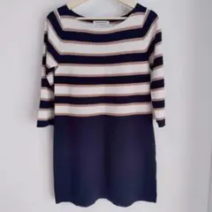 値下げ！【美品】ストロベリーフィールズ ニットワンピ ボーダー 膝丈 七分袖 黒
