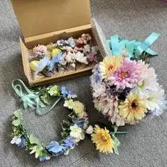 ブーケ・ブートニア・髪飾り・花冠4点セット