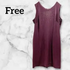 美品✨ワンピース ノースリーブ パープル系 【Free】レディース ひざ丈
