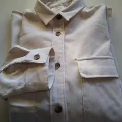 美品オーバーサイズアイボリー コーデュロイ長袖シャツ身幅62身丈80