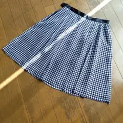 ギンガムチェック フレアスカート ネイビー