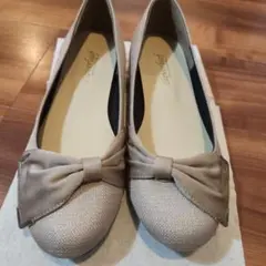 ラメ入りベージュフラットシューズ 23.0cm 日本製