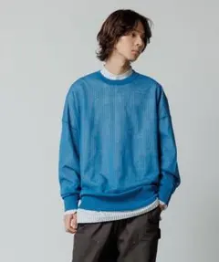 アダムエロペ 完売品 麻調 ルーズ シアー サマーニット UNISEX ブルーのサムネイル