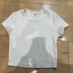 GU ホワイト リブ編み Tシャツ Lサイズ