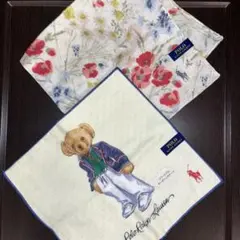 新品タグ付　ポロラルフローレン　生成りくま　生成り花柄　ハンカチセット