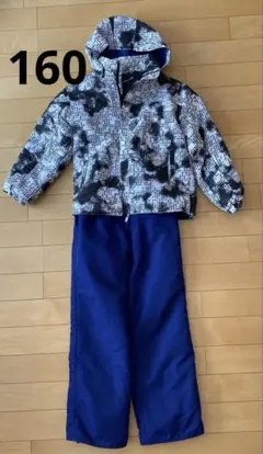 FABLICE 子供用スキーウェア 上下セット　黒白迷彩柄青　160