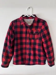 プチバトー 赤と黒のチェック柄 ボアジャケット