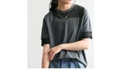 新品タグあり！アンティカ　シアー切替半袖接触冷感 異素材 Tシャツ