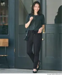 【新品未使用】coca フロッキードットストレッチテーパードパンツ S 黒