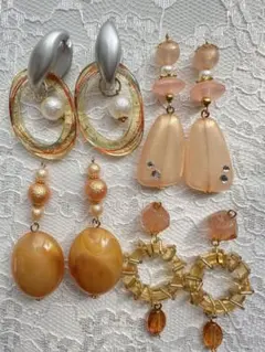 ハンドメイド ピアス 4点セット オレンジ系　まとめ売り