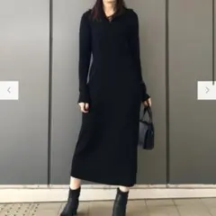 新品　2025年製　ユニクロ　ハーフジップニットワンピース　ブラック　Lサイズ