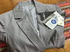 【新品】洗える　グレー ストライプ　ビジネススーツ　上下セット