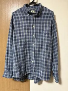 チェックシャツ 長袖 コットン ブルー 古着