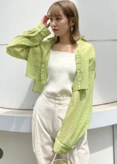 MURUA マジョリカプリーツショートシャツ ライムグリーン