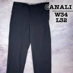 CANALI　スラックス　ダークグレー　チェック　ウール　W34 L32　古着のサムネイル