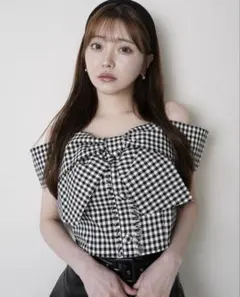 LIPSERVICE ツイードリボンオフショルトップスギンガムチェック 値下げ中