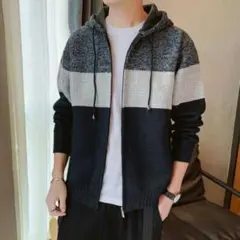 裏起毛メンズ パーカー xl 冬服〜春服 ll ボーダー 韓国風 アウター 通学