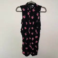 H&M 【M】ノースリーブワンピース ブラック/ローズ UK 10