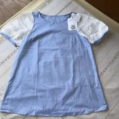 couture broochレース袖切り替え 半袖チュニック ブルー Mのサムネイル