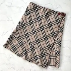 バーバリーブルーレーベル スカート ノバチェック ベルト 巻きスカート ウール