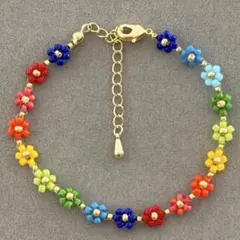 ブレスレット ハンドメイド 花 フラワー ビーズ カラフル