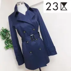 23区のネイビー色トレンチコート美シルエット38