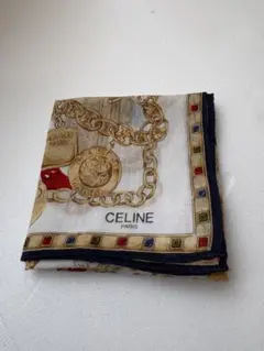 【CELINE】セリーヌ ハンカチ 花柄 パリ風景 エッフェル塔 46cm角