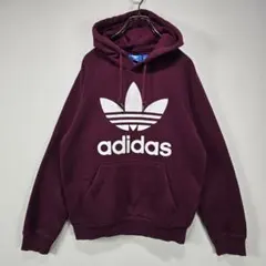 adidas　フーディー　パーカー　S　トレフォイル　ロゴ　バーガンディ　古着